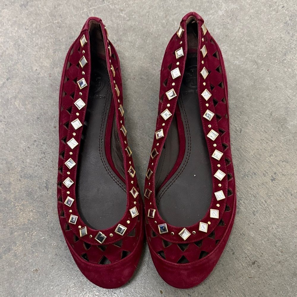 Tory Burch Burgundy Studded Flats